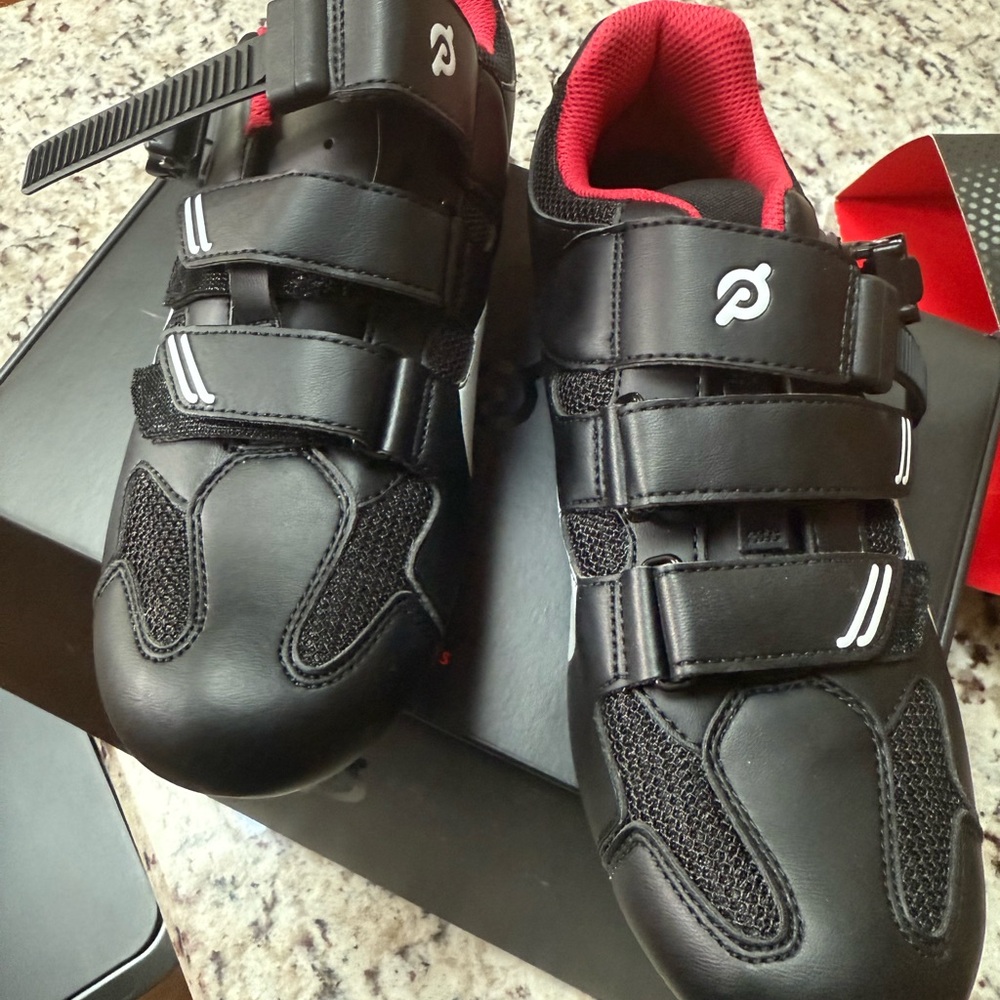 Black and Red Athletic Cycling Shoes with Velcro Straps